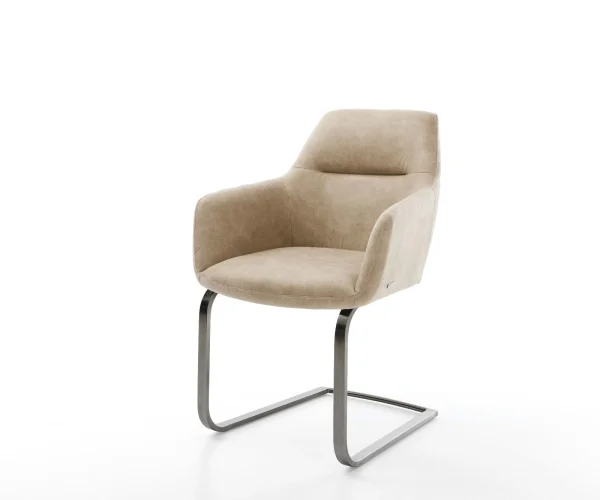 Freischwinger Pejo-Flex Mikrofaser Beige Vintage Freischwinger flach Graphit Taschenfederkern
