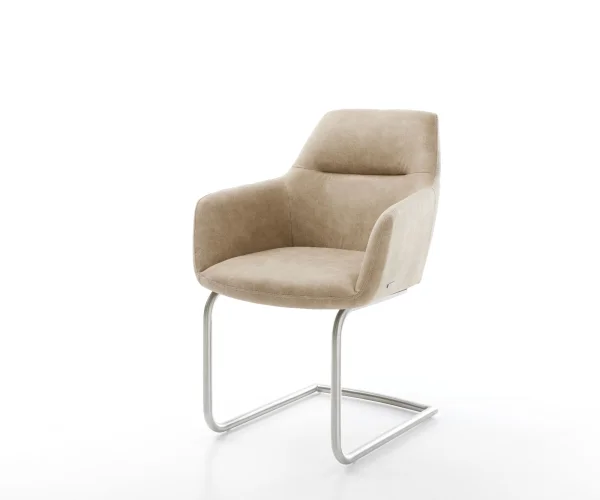 Freischwinger Pejo-Flex Mikrofaser Beige Vintage Freischwinger rund Edelstahl Taschenfederkern