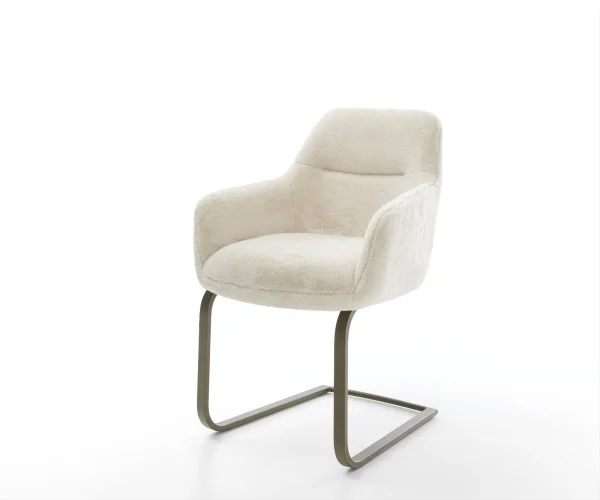 Freischwinger Pejo-Flex Plüsch Creme-Weiß Freischwinger flach Effektfinish Titan Taschenfederkern