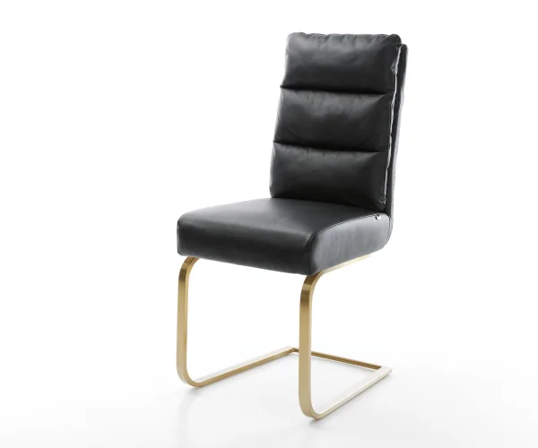 Freischwinger Pela-Flex Echt-Leder Schwarz Freischwinger flach Gold Taschenfederkern