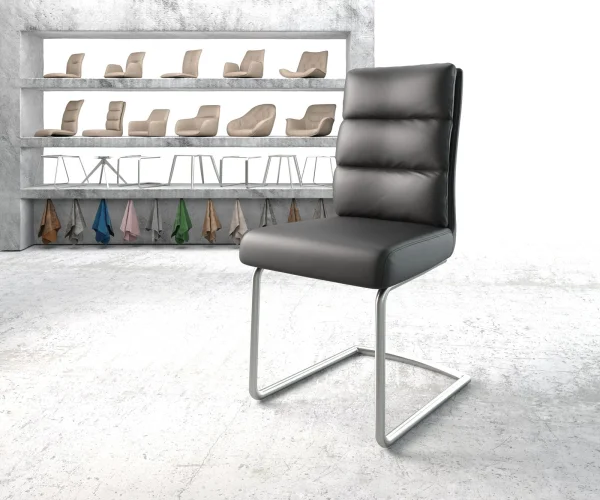 Freischwinger Pela-Flex Echt-Leder Schwarz Freischwinger rund Edelstahl Taschenfederkern