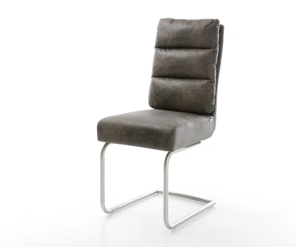 Freischwinger Pela-Flex Mikrofaser Grau Antik Freischwinger rund Edelstahl Taschenfederkern