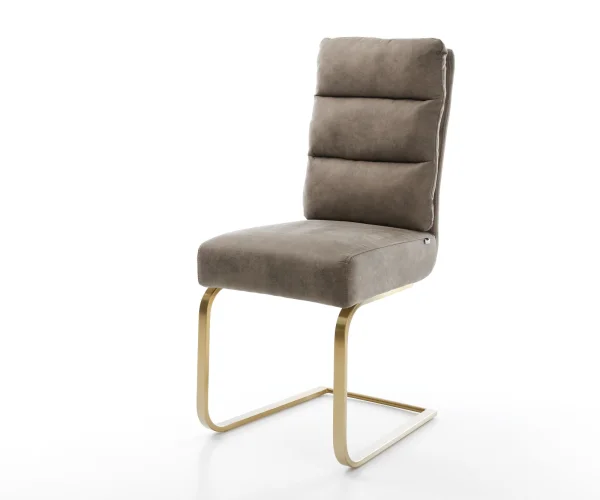 Freischwinger Pela-Flex Mikrofaser Taupe Vintage Freischwinger flach Gold Taschenfederkern