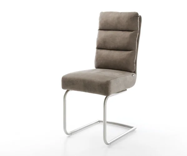 Freischwinger Pela-Flex Mikrofaser Taupe Vintage Freischwinger rund Edelstahl Taschenfederkern