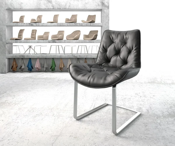Freischwinger Taimi-Flex Echt-Leder Schwarz Freischwinger flach Edelstahl