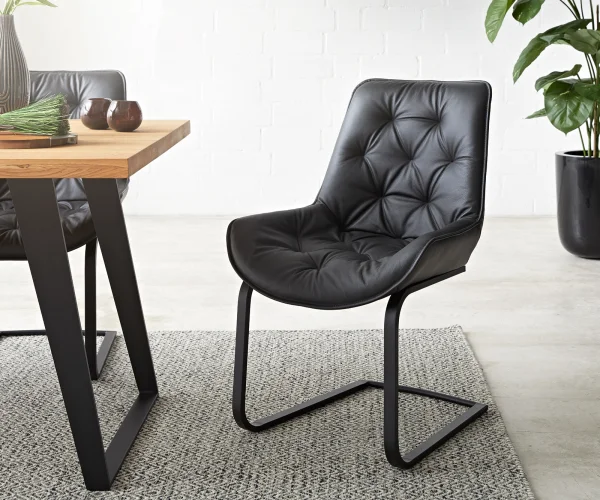 Freischwinger Taimi-Flex Echt-Leder Schwarz Freischwinger flach Schwarz