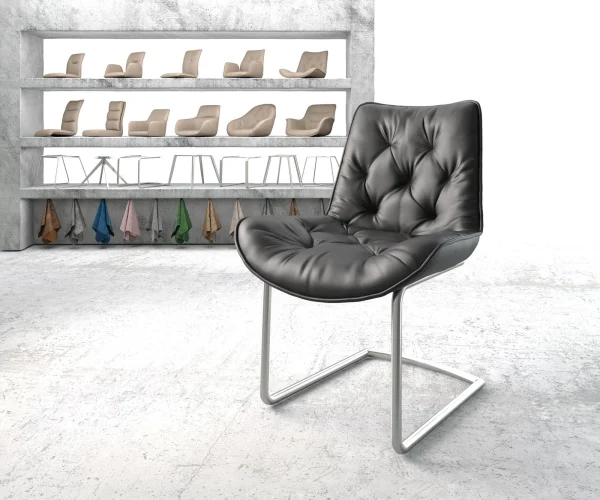 Freischwinger Taimi-Flex Echt-Leder Schwarz Freischwinger rund Edelstahl