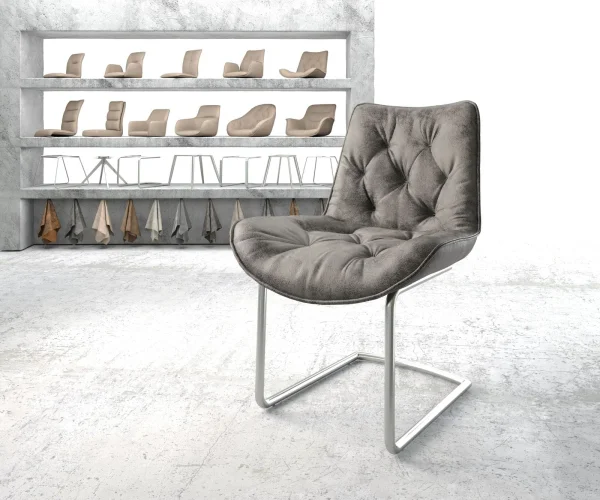 Freischwinger Taimi-Flex Mikrofaser Grau Antik Freischwinger rund Edelstahl