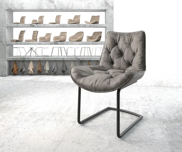 Freischwinger Taimi-Flex Mikrofaser Grau Antik Freischwinger rund Schwarz