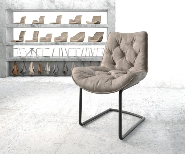 Freischwinger Taimi-Flex Mikrofaser Taupe Vintage Freischwinger rund Schwarz