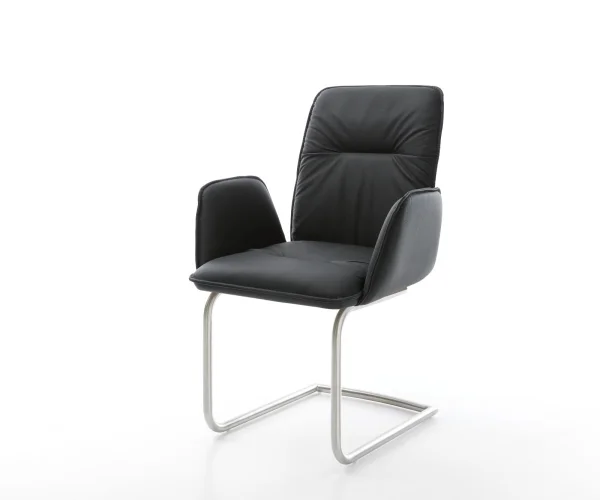 Freischwinger Vinja-Flex Echt-Leder Schwarz Freischwinger rund Edelstahl