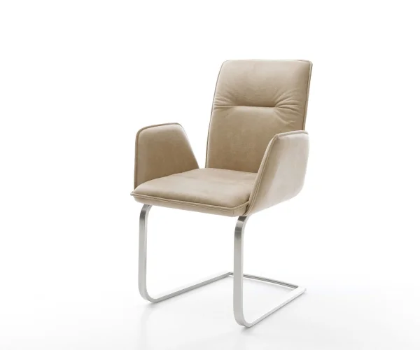 Freischwinger Vinja-Flex Mikrofaser Beige Vintage Freischwinger flach Edelstahl