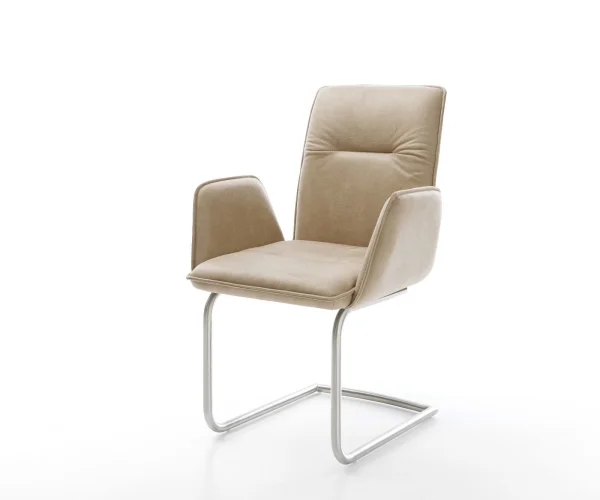 Freischwinger Vinja-Flex Mikrofaser Beige Vintage Freischwinger rund Edelstahl