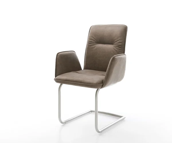 Freischwinger Vinja-Flex Mikrofaser Taupe Vintage Freischwinger rund Edelstahl