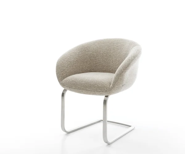 Freischwinger Vinka-Flex mit Armlehnen Webstoff Soft Beige Freischwinger flach Edelstahl Taschenfederkern