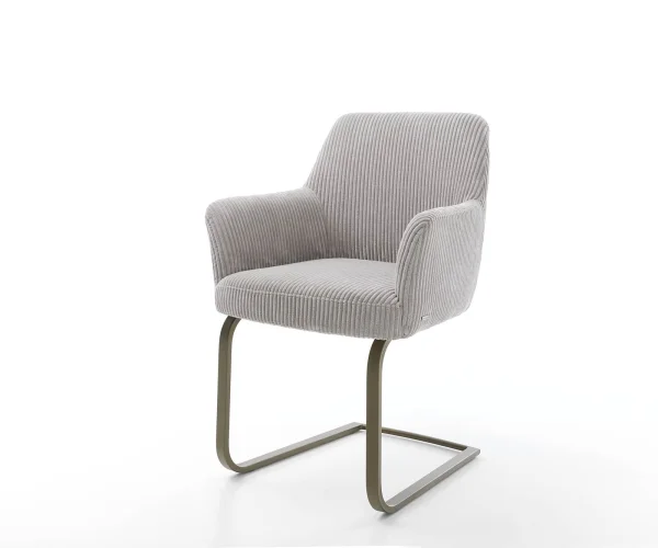 Freischwinger Xana-Flex mit Armlehnen Cord Silbergrau Freischwinger flach Effektfinish Titan Taschenfederkern