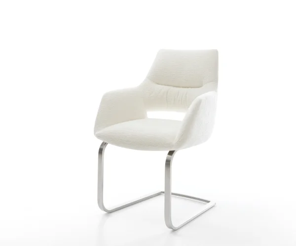 Freischwinger Yago-Flex mit Armlehnen Bouclé Soft Beige Freischwinger flach Edelstahl Taschenfederkern