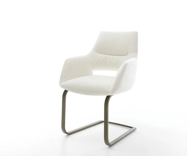 Freischwinger Yago-Flex mit Armlehnen Bouclé Soft Beige Freischwinger flach Effektfinish Titan Taschenfederkern