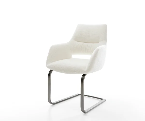 Freischwinger Yago-Flex mit Armlehnen Bouclé Soft Beige Freischwinger flach Graphit Taschenfederkern