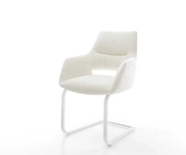 Freischwinger Yago-Flex mit Armlehnen Bouclé Soft Beige Freischwinger flach Weiß Taschenfederkern