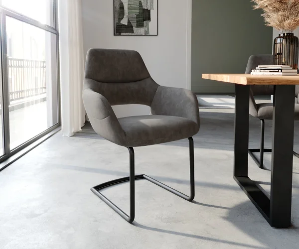 Freischwinger Yago-Flex mit Armlehnen Mikrofaser Anthrazit Vintage Freischwinger rund Schwarz Taschenfederkern