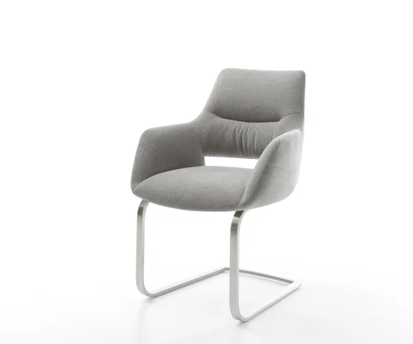 Freischwinger Yago-Flex mit Armlehnen Strukturstoff Soft Grau Freischwinger flach Edelstahl Taschenfederkern