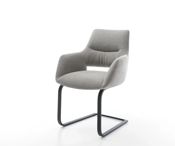 Freischwinger Yago-Flex mit Armlehnen Strukturstoff Soft Grau Freischwinger flach Schwarz Taschenfederkern