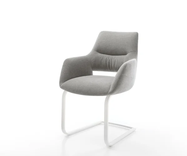 Freischwinger Yago-Flex mit Armlehnen Strukturstoff Soft Grau Freischwinger flach Weiß Taschenfederkern