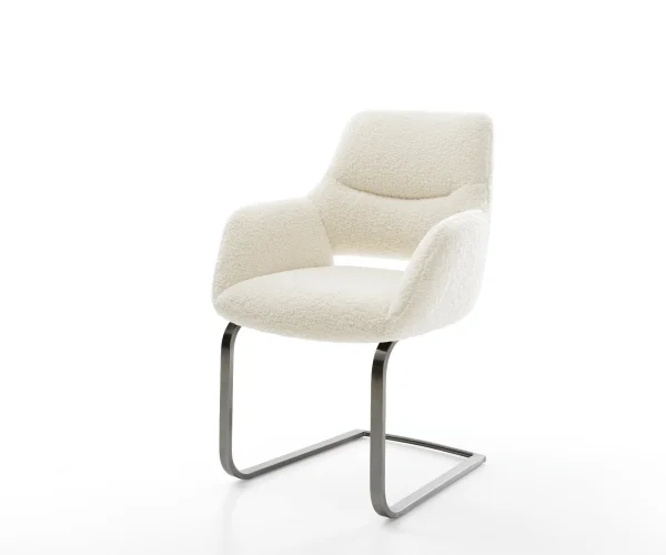 Freischwinger Yago-Flex mit Armlehnen Teddystoff Beige Freischwinger flach Graphit Taschenfederkern