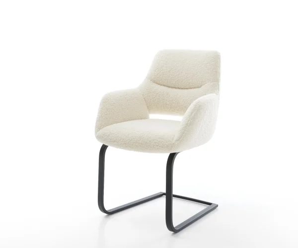 Freischwinger Yago-Flex mit Armlehnen Teddystoff Beige Freischwinger flach Schwarz Taschenfederkern