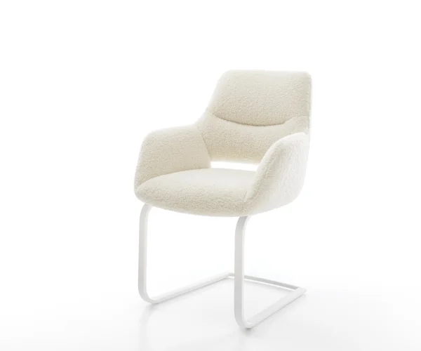 Freischwinger Yago-Flex mit Armlehnen Teddystoff Beige Freischwinger flach Weiß Taschenfederkern