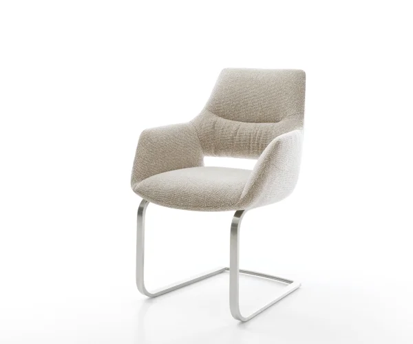 Freischwinger Yago-Flex mit Armlehnen Webstoff Soft Beige Freischwinger flach Edelstahl Taschenfederkern