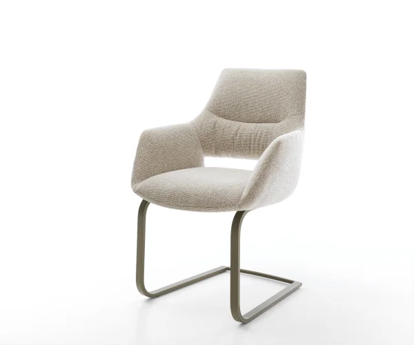 Freischwinger Yago-Flex mit Armlehnen Webstoff Soft Beige Freischwinger flach Effektfinish Titan Taschenfederkern