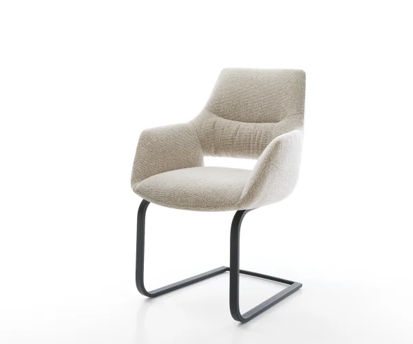 Freischwinger Yago-Flex mit Armlehnen Webstoff Soft Beige Freischwinger flach Schwarz Taschenfederkern