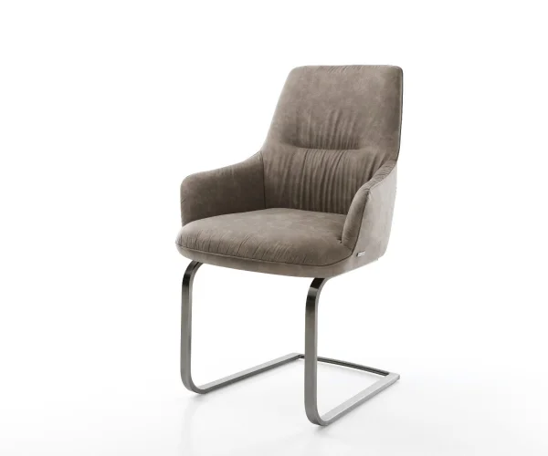 Freischwinger Zelia-Flex mit Armlehnen Mikrofaser Taupe Vintage Freischwinger flach Graphit Taschenfederkern