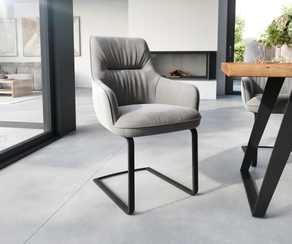 Freischwinger Zelia-Flex mit Armlehnen Samt Grau Freischwinger flach Schwarz Taschenfederkern
