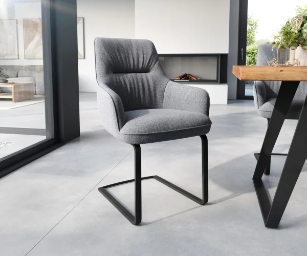 Freischwinger Zelia-Flex mit Armlehnen Strukturstoff Hellgrau Freischwinger flach Schwarz Taschenfederkern