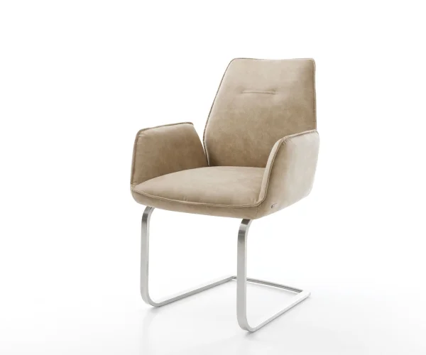 Freischwinger Zoa-Flex Mikrofaser Beige Vintage Freischwinger flach Edelstahl Taschenfederkern