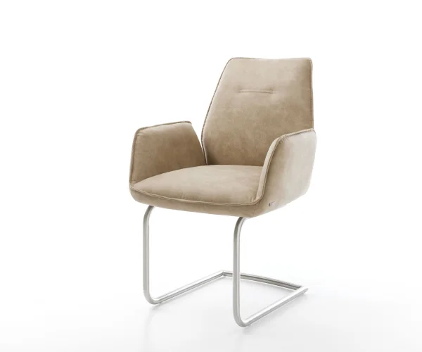 Freischwinger Zoa-Flex Mikrofaser Beige Vintage Freischwinger rund Edelstahl Taschenfederkern
