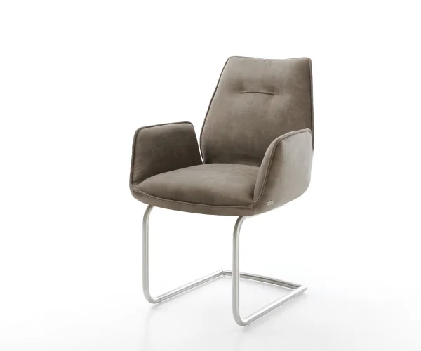 Freischwinger Zoa-Flex Mikrofaser Taupe Vintage Freischwinger rund Edelstahl Taschenfederkern
