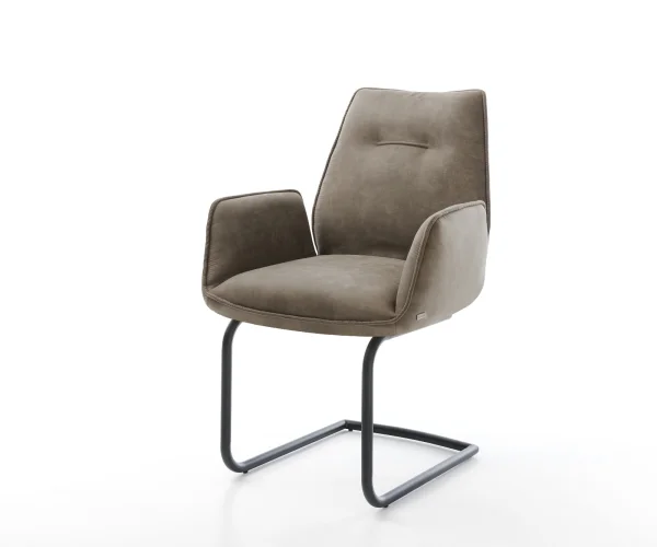 Freischwinger Zoa-Flex Mikrofaser Taupe Vintage Freischwinger rund Schwarz Taschenfederkern