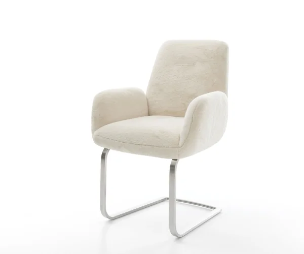 Freischwinger Zoa-Flex Plüsch Creme-Weiß Freischwinger flach Edelstahl Taschenfederkern