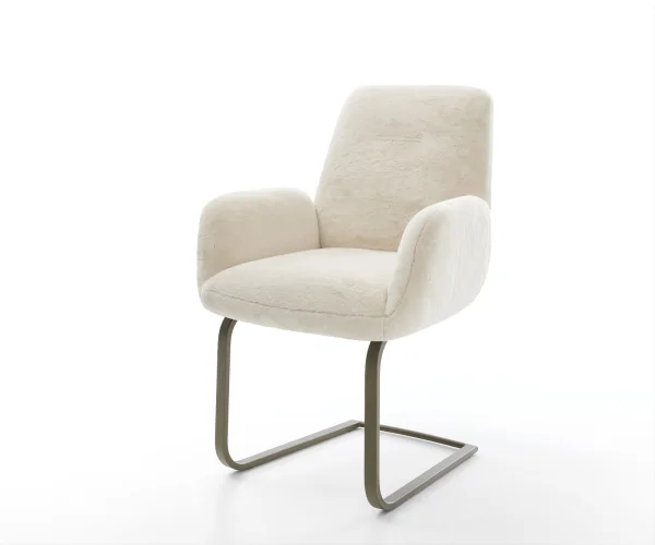 Freischwinger Zoa-Flex Plüsch Creme-Weiß Freischwinger flach Effektfinish Titan Taschenfederkern