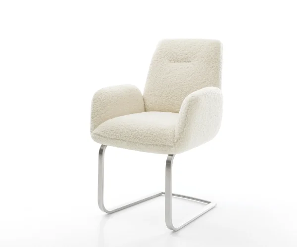 Freischwinger Zoa-Flex Teddystoff Beige Freischwinger flach Edelstahl Taschenfederkern