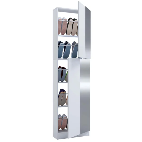 FulisaXLST Schuhschrank 2 Spiegeltüren weiß.
