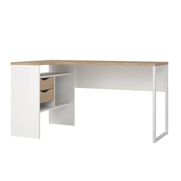FunctionPlus Schreibtisch Ecke 3 Ablagen 2 Schubladen Nussbaum dekor weiß.