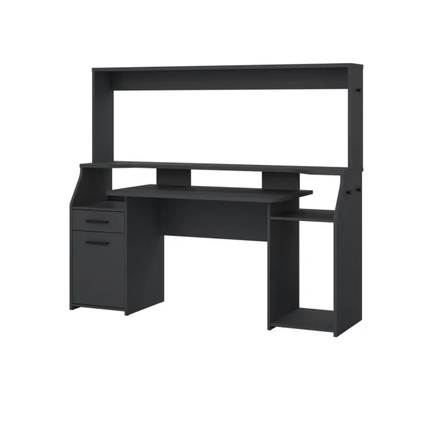 FunctionPlus Schreibtisch mit Regal Ablagen 1 Tür 1 Schublade grau matt.