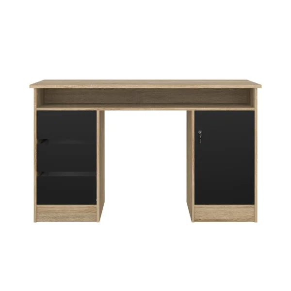 FunctionPlus Schreibtisch mit Schloss 1 Tür 3 Schubladen Eiche dekor schwarz.