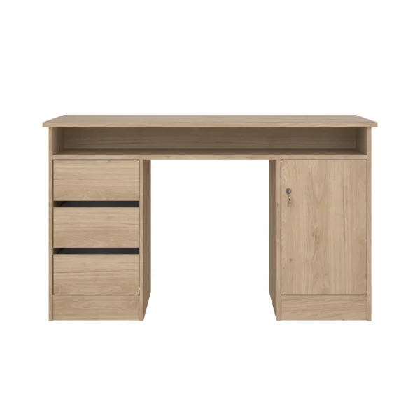 FunctionPlus Schreibtisch mit Schloss 1 Tür 3 Schubladen Nussbaum dekor.