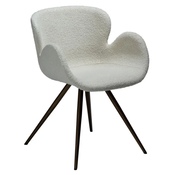 Gaia Esszimmerstuhl mit Armlehnen Bouclé weiß.